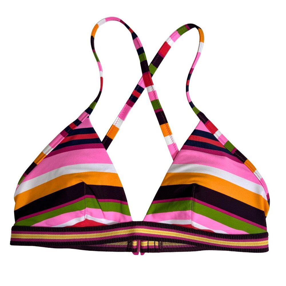 Aerie Bikini Top Large Pink Striped Triangle Crossback Swimsuit Beach